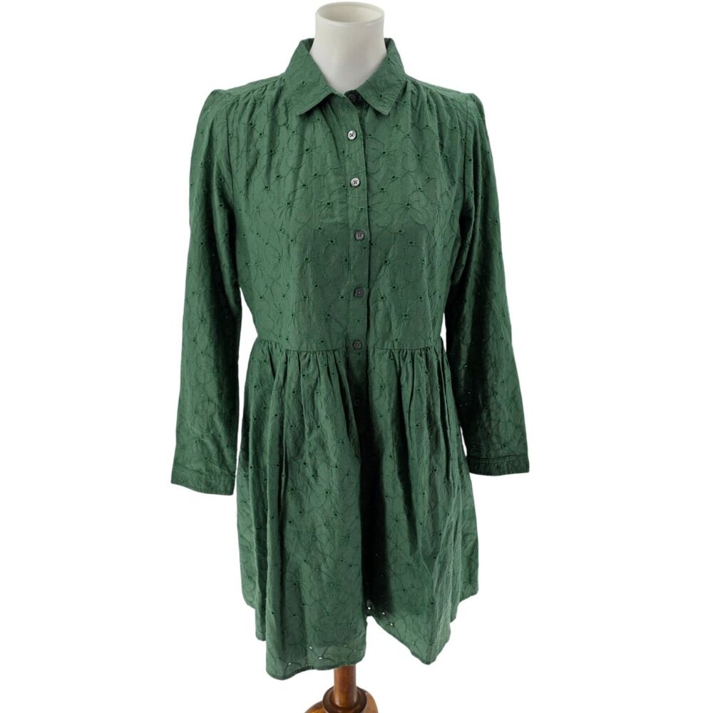 J.Crew green cotton eyelet button-down dress Size 8 Made In India